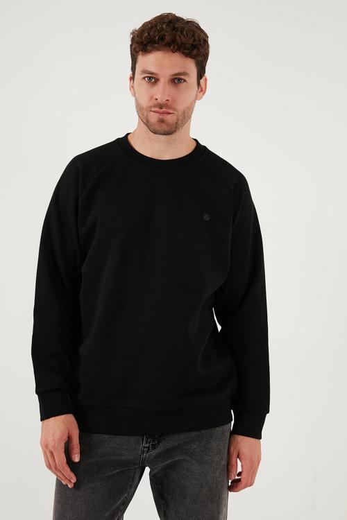 Streç Pamuklu Relaxed Fit Bisiklet Yaka Erkek Sweat 5901210 SİYAH