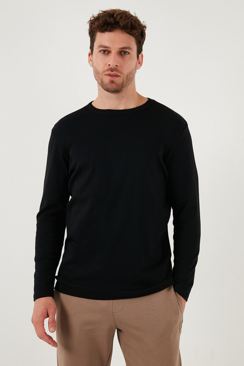 Pamuklu Slim Fit Bisiklet Yaka Basic Erkek Sweat 59050741 SİYAH