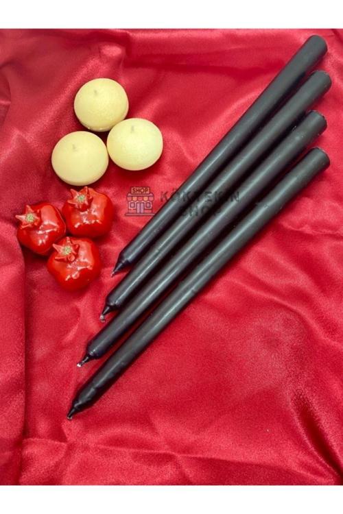 4 Adet Siyah Parlak Siyah Renk Silindir Konik Şamdan Mumu Sedefli Siyah Uzun Ince Konik 4Lü