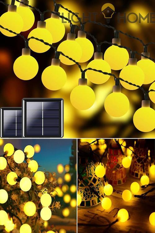 Güneş Enerjili Işıklar 50 Led 7 Metre Sarı Opak Küre 8 Modlu Parti Bahçe Yılbaşı Dekor Işıkları