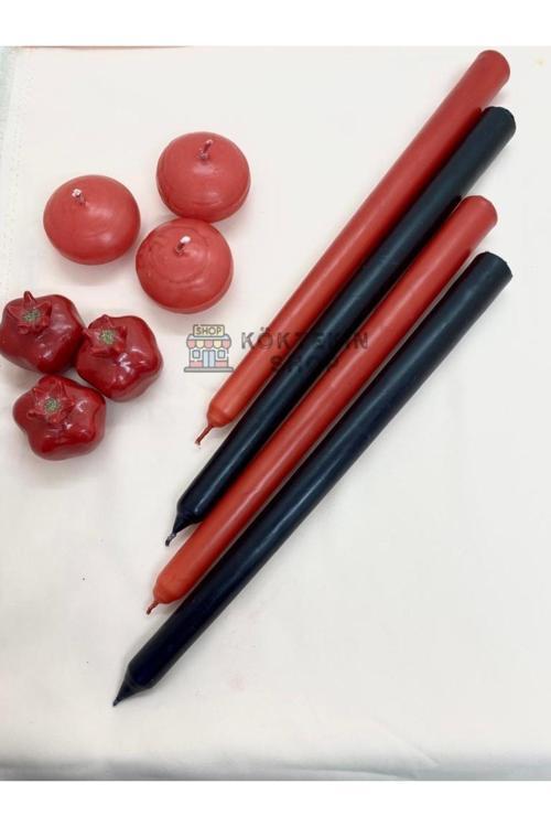 Siyah Kırmızı Renk Kokulu Konik Şamdan Mum - 4'Lü Set