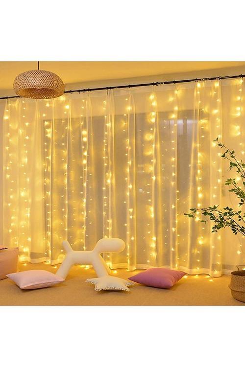 300 Ledli 10 Sarkıt Perde Led Işık-8 Fonksiyon, Kumandalı, 3X3 Metr