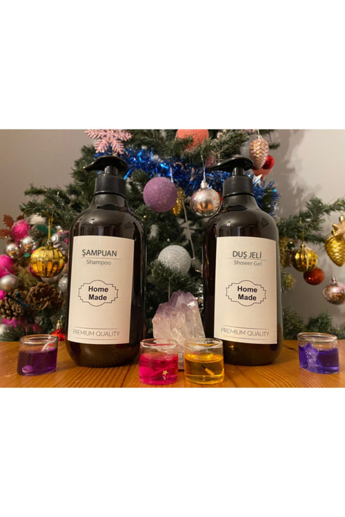 Kahverengi Plastik 2 Li Set Şampuan Ve Duş Jeli Şişesi 500 Ml