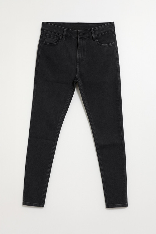 Kadın Yüksek Bel Skinny Fit Likralı Antrasit Jean Pantolon