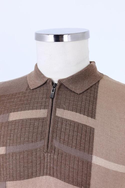 %100 Pamuk Fermuarlı Polo Yaka Kısa Kol Erkek T-Shirt-KAW6024S