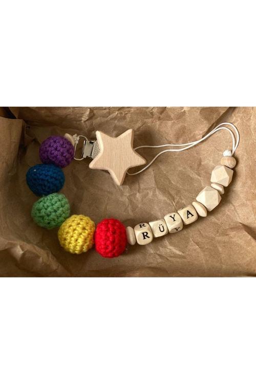 Isimli Emzik Zinciri Doğal Ahşap Emzik Askısı Doğal Emzik Klipsi