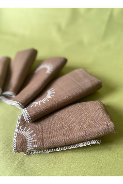 %100 Pamuk Müslin Bebek Ağız Mendili – 5'Li Set (25X 25Cm) Kahve