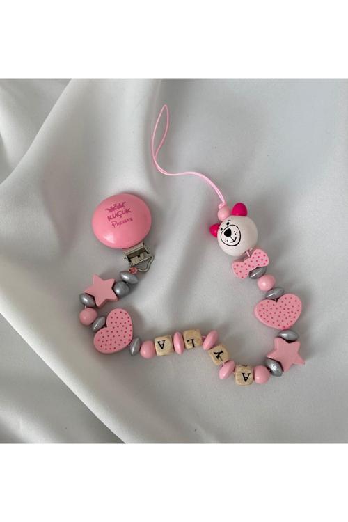 İsimli Emzik Zinciri – Doğal Ahşap Emzik Askısı – El Yapımı Bebek Hediyesi