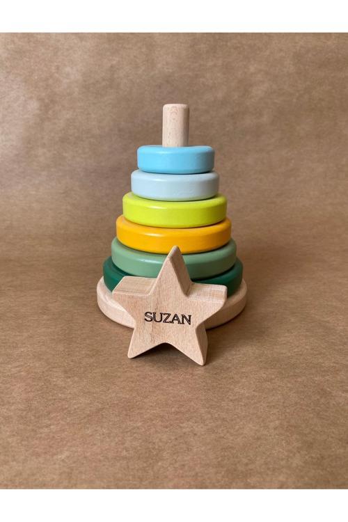 İsme Özel Ahşap Yıldız Halka Kule | Montessori Eğitici Oyuncak & Dekoratif Ahşap Hanoi
