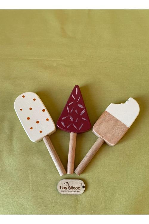 Ahşap Oyun Dondurma Seti 3'Lü | El Yapımı Organik Eğitici Oyuncak