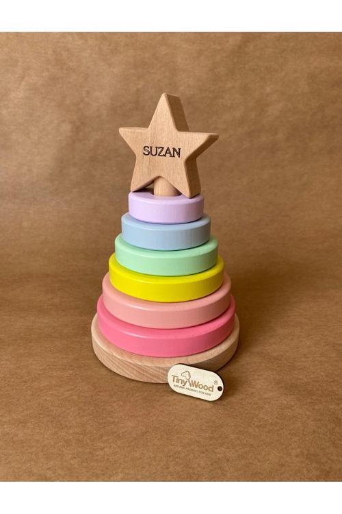 İsme Özel Ahşap Yıldız Halka Kule | Montessori Eğitici Oyuncak & Dekoratif Ahşap Hanoi