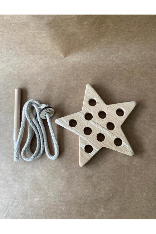 Montessori Ahşap Dikiş Oyuncağı | Yıldız Şekilli Doğal Beceri Oyunu