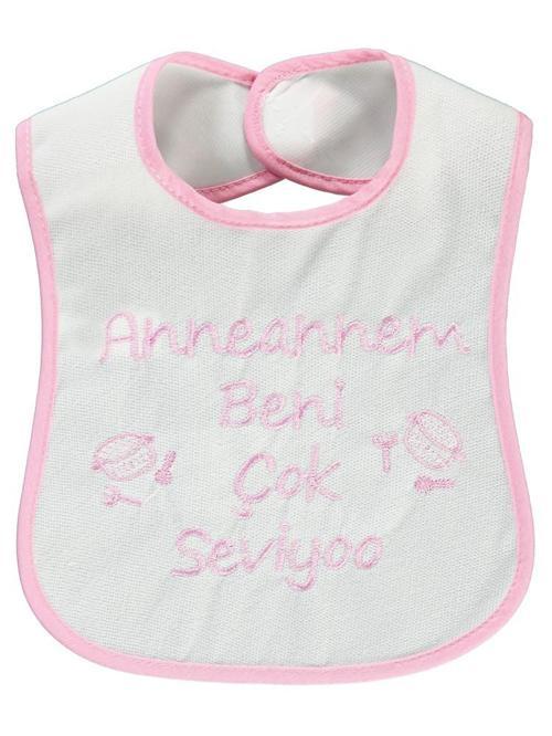 Anneannem Beni Çok Seviyor Nakışlı Mama Önlüğü - PembeStandart