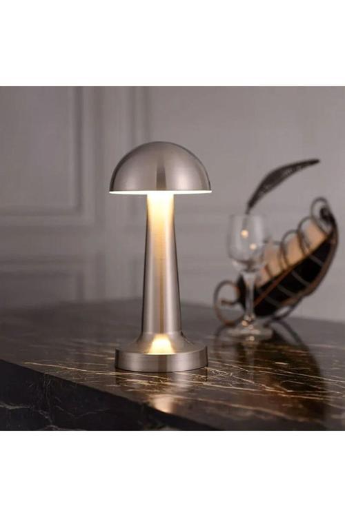 Dokunmatik Şarjlı 3 Kademeli Işıklı Gece Lambası USB Girişli Metal Mantar Masa Lambası