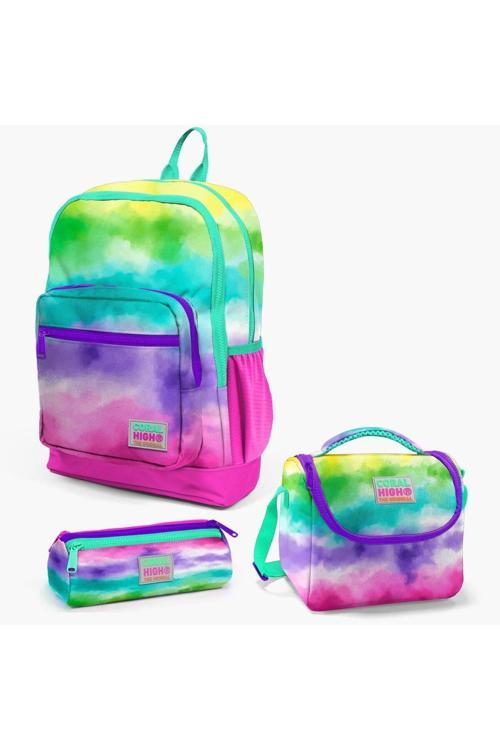 Renkli Batik Desenli 3’Lü Okul Çanta Seti İlköğretim Okul Çantası, Beslenme Ve Kalemlik Seti