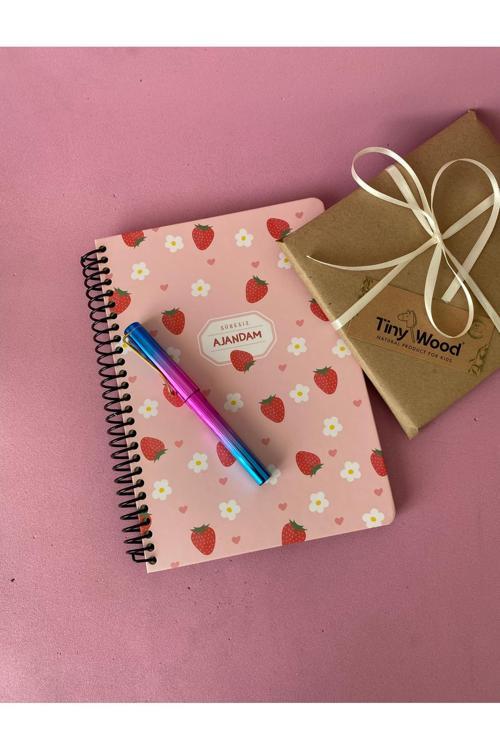 Süresiz Günlük Ajanda | Çilek Ve Çiçek Desenli Spiral Planlayıcı Defter