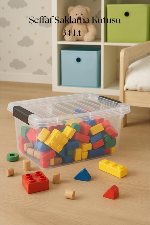 34 L Şeffaf Saklama Kutusu & Düzenleme Kutusu & Oyuncak Kutusu