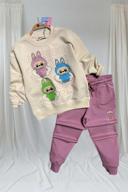 Labubu Desenli Kız Çocuk Pembe Renk Eşofman Takım 2 li Set