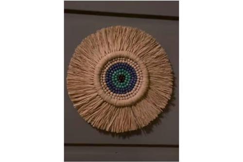 Aynalı Boncuklu Duvar Süsü Rafya