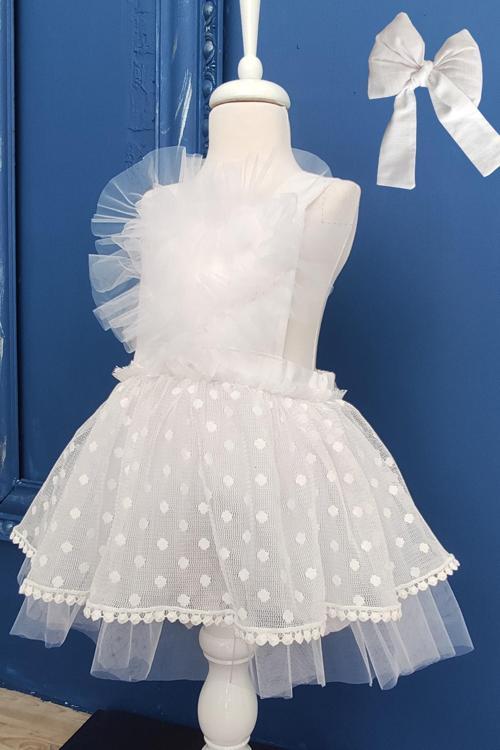 Kız Bebek Tütü Elbise Ve Bandana, Çıtçıtlı Bebek Doğum Günü Elbisesi, Kız Bebek Tulum 3-6 Ay Beyaz