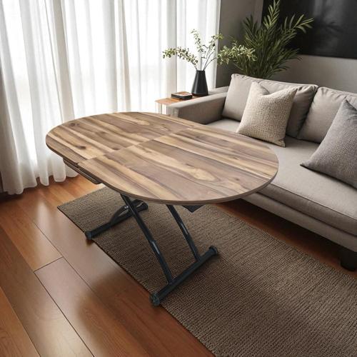 Oval Ortadan Açılır Akıllı Masa Üst Mdf Urartu Alt Ayak Siyah Renk