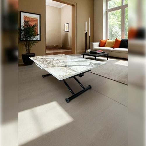 Ortadan Açılır Akıllı Masa Üst Mdf Beyaz Mermer  Alt Ayak Siyah Renk