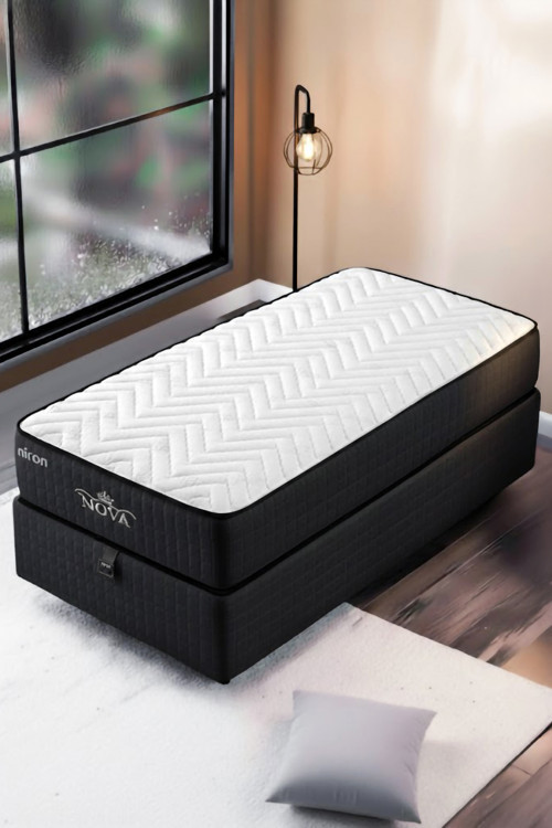 Nova Yatak 80x180 Tek Kişilik - 25 cm Paket Yaylı Ortopedik, Orta Sert, Antrasit, Pamuklu Kumaş