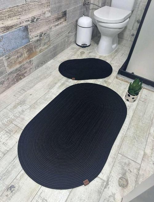 Jüt Hasır 2li Banyo Paspas Takımı-Siyah