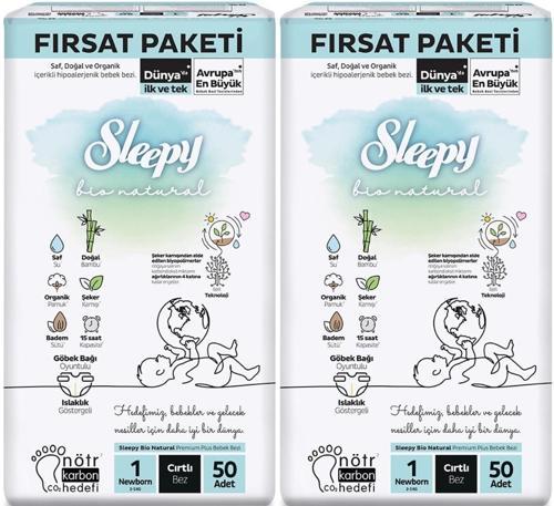 Bebek Bezi Bio Natural Beden:1 (2-5KG) Yeni Doğan Newborn 100 Adet Ekonomik Fırsat Pk