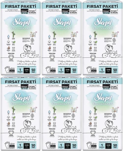 Bebek Bezi Bio Natural Beden:1 (2-5KG) Yeni Doğan Newborn 300 Adet Ekstra Fırsat Pk