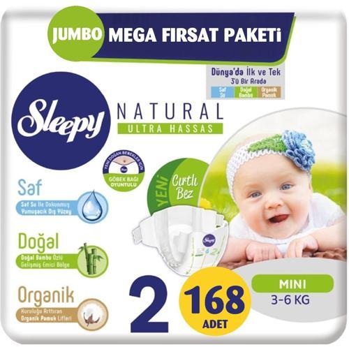 Bebek Bezi Naturel Beden:2 (3-6Kg) Mini 168 Adet Jumbo Mega Fırsat Pk
