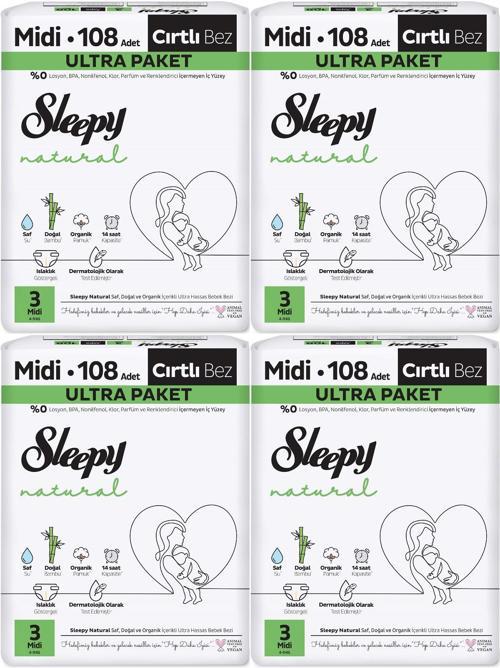 Bebek Bezi Natural Beden:3 (4-9KG) Midi 432 Adet Avataj Ultra Pk