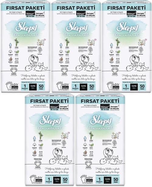 Bebek Bezi Bio Natural Beden:1 (2-5KG) Yeni Doğan Newborn 250 Adet Mega Fırsat Pk