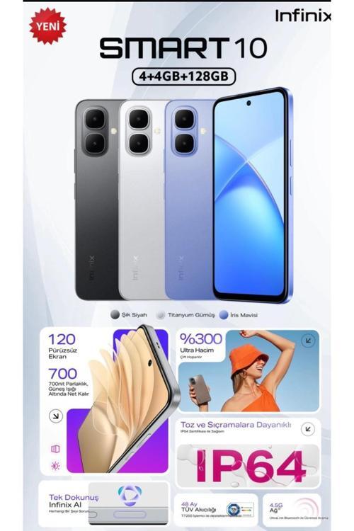 INFİNİX SMART 10 128GB 4+4 RAM SİYAH (DİSTRİBÜTÖR GARANTİLİ)