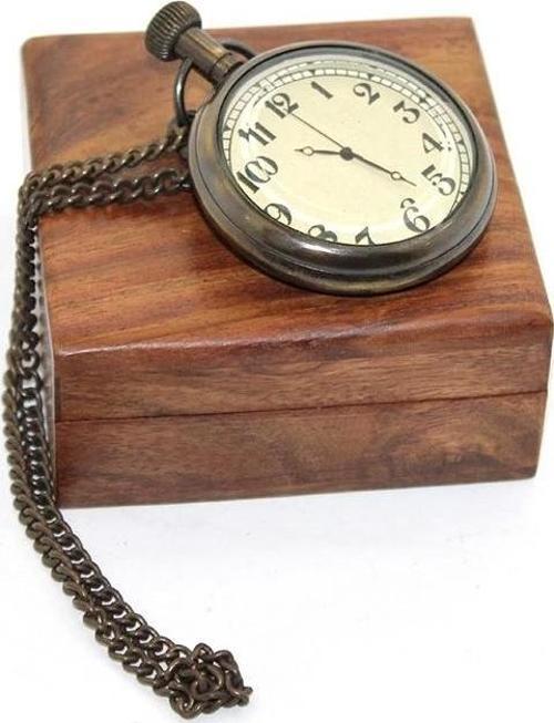 Ahşap Kutulu Pirinç Köstekli Saat 16155