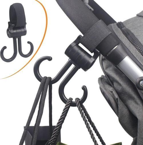 2li Bebek Arabasına Uyumlu Cırtlı  Eşya Taşıma Aparatı 360 Derece Dönebilen Plastik Kanca (K246)