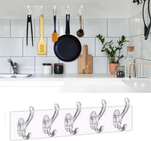 5 apos;li Güçlü Yapışkanlı Şeffaf Duvar Askısı Banyo Mutfak Düzenleyici Pratik Askılık