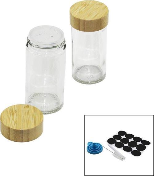 12 PCS TAKIM YUVARLAK CAM BAHARATLIK - TUZLUK BAMBU KAPAKLI (K246)