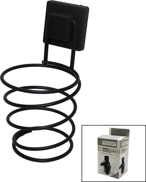 SİYAH - METAL FÖNLÜK FÖN MAKİNE ASKISI KARE MACUN YAPIŞKANLI10X11X15CM (81)