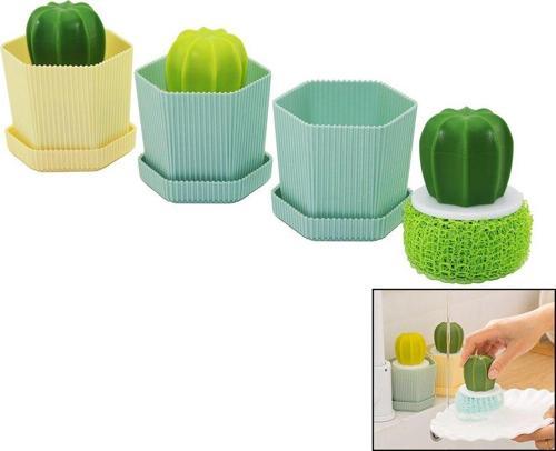 KAKTÜS MODEL SAPLI SERT - RENKLİ PLASTİK TEL BULAŞIK FIRÇASI  RENKLİ PLASTİK TABAKLI HAZNE (K246)