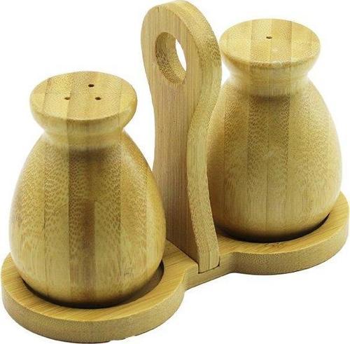 2 PCS - ŞİŞE MODELİ AHŞAP BAMBU TUZLUK - BAHARATLIK TUTACAKLI AHŞAP STAND (K246)