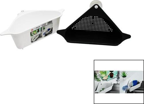 SÜZGEÇLİ LAVABO DÜZENLEYİCİ PLASTİK KÖŞE RAFI VANTUZLU (81)