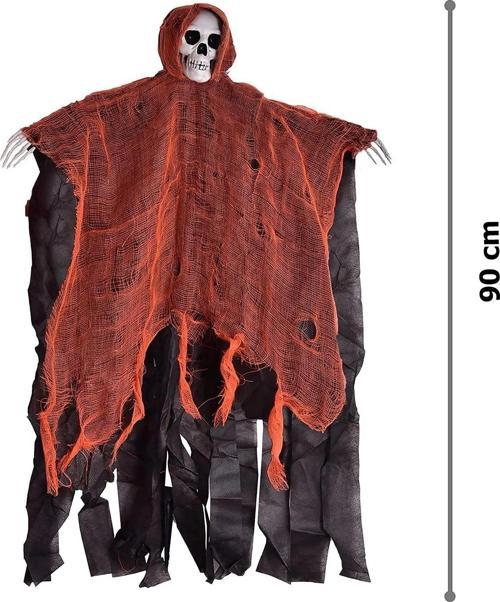 Led Işıklı Kahkaha Atan Sesli Sensörlü Ürpertici Kuru Kafa Korku Hayalet Saçaklı Dekor 90x50 Cm