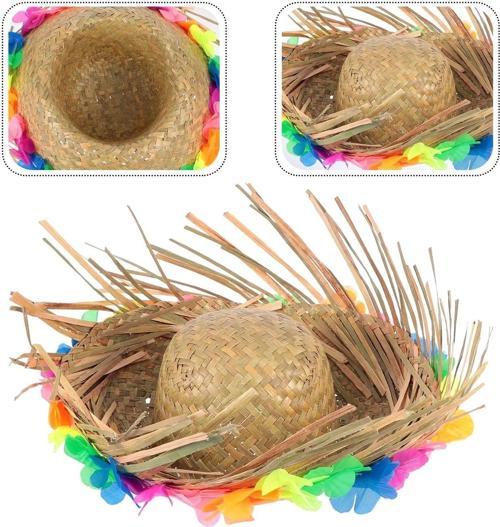 Naturel Renk Püsküllü Örme Hasır Hawaii Luau Aloha Şapka 13x36 Cm
