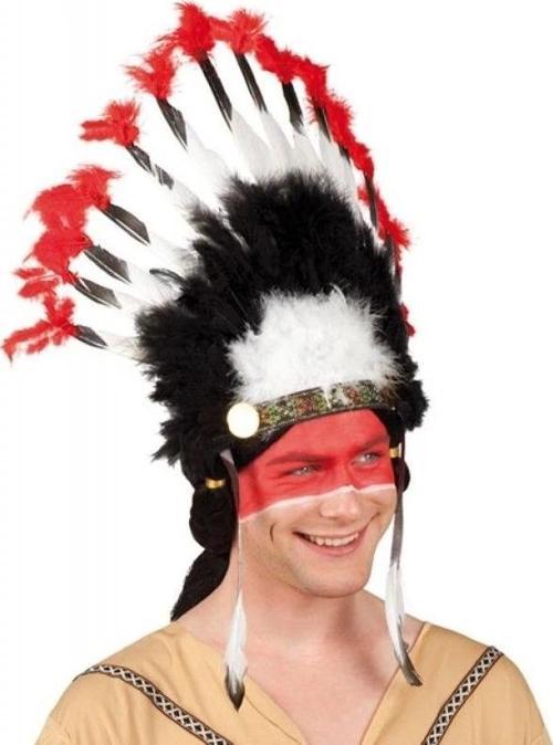 Beyaz Tüylü Siyah Kırmızı Büyük Hintli Kızılderili Başlığı