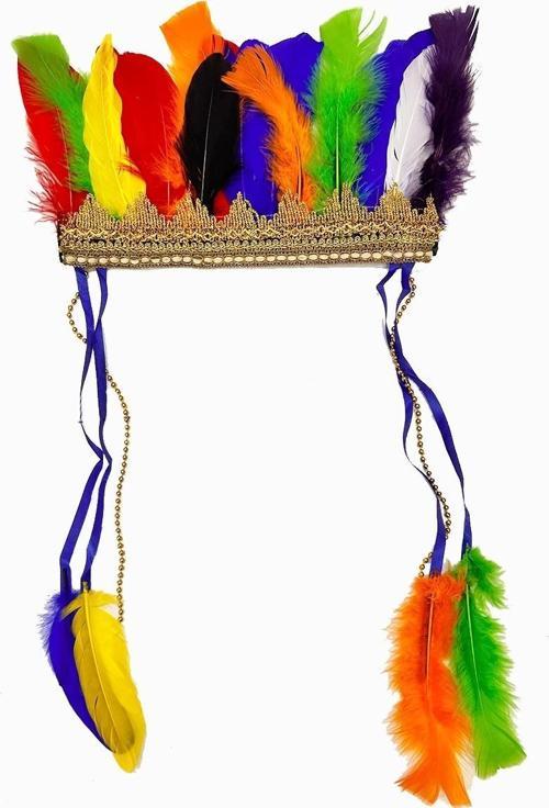 Rengarenk Tüylerle İşlenmiş Lastikli Kızılderili Başlığı