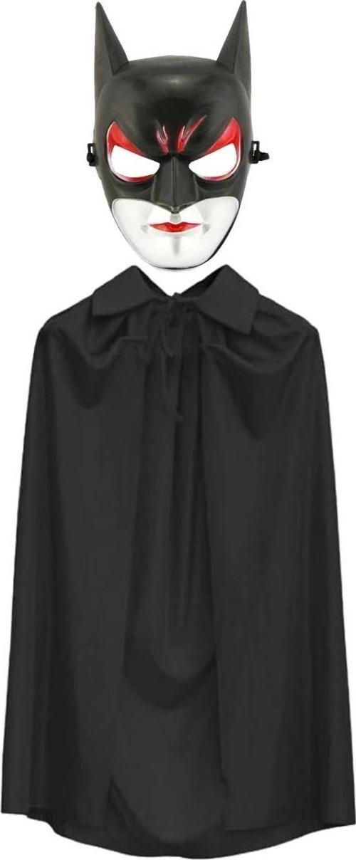 Batman Maskesi Cat Woman Ve Batman Pelerini 90 Cm Siyah Renk Set