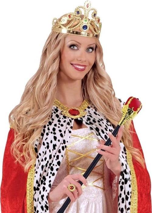 Taşlı Altın Renk Prenses Tacı Ve Kırmızı Kraliyet Prenses Asası