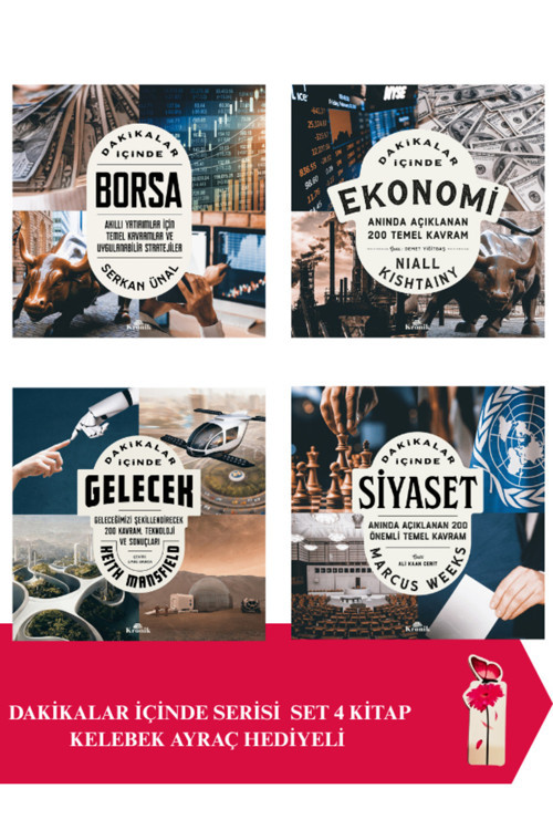 Dakikalar İçinde Ekonomi - Borsa - Gelecek - Siyaset 4 Kitap Set Kelebek Ayraç Hediyeli