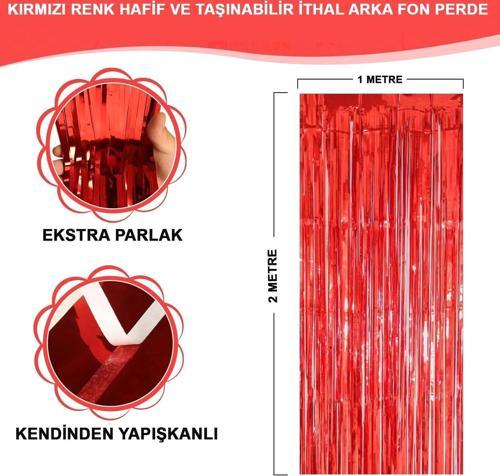 Kırmızı Renk Ekstra Metalize Parlak Saçaklı Arka Fon Perde İthal A Kalite 1x2 Metre